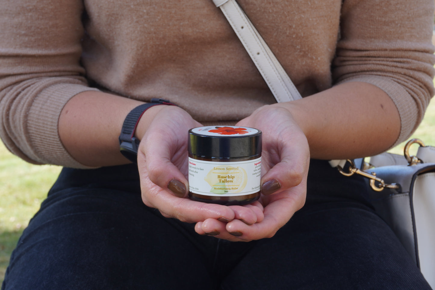 100% Grass-Fed Beef Tallow Face Moisturizer - Natural Organic Skin Care with Lemon and Vanilla Essential Oil - Nourishing 2oz Balm with Olive Oil & Beeswax for Sensitive Skin, Hands & Lips